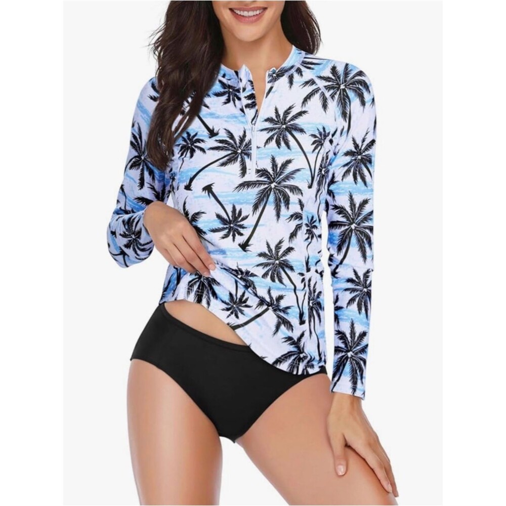 Daci Women Coconut 2 Piece Rash Guard Long Sleeve Zipper Swimsuit UPF 50 XS NWT